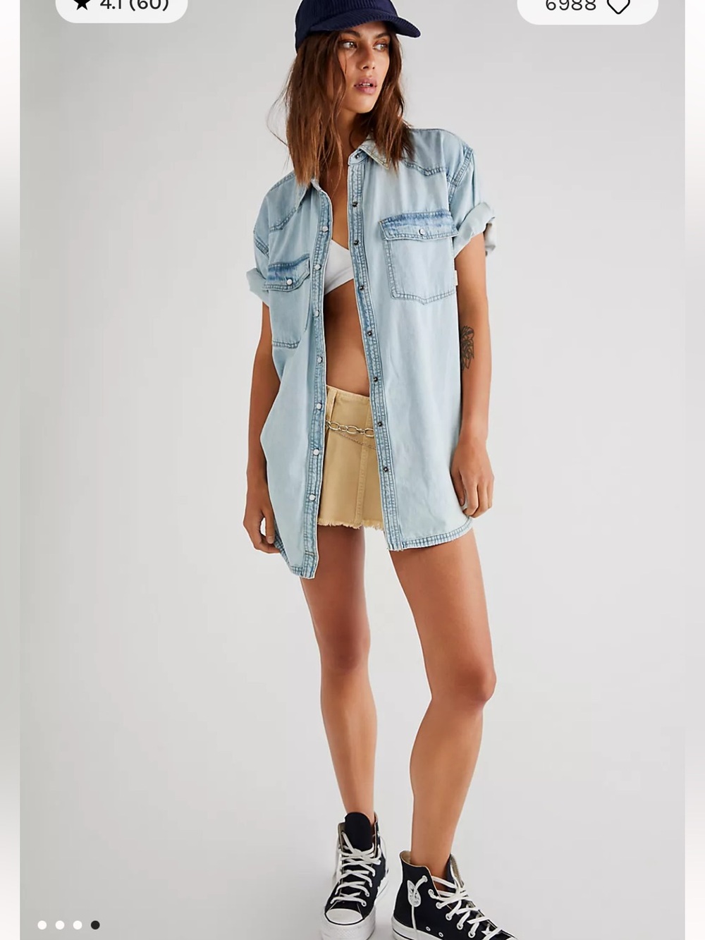 Free People We The Free The Short Of It Denim Top in Light Vintage. Size Large.